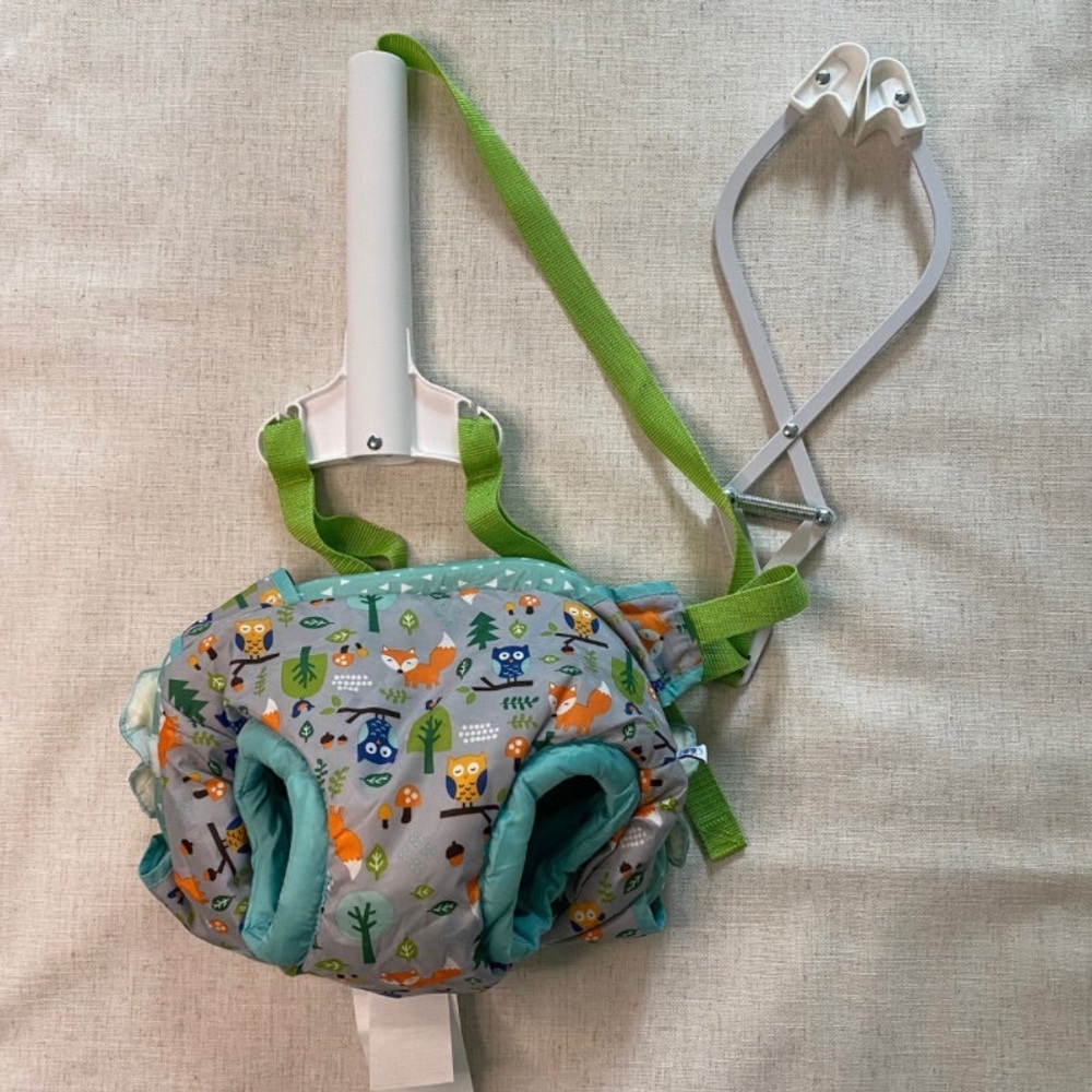 Kids Harness Walker with Owl & Fox Print in Gray and Green